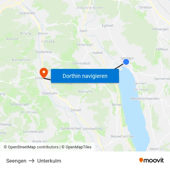 Seengen to Unterkulm map
