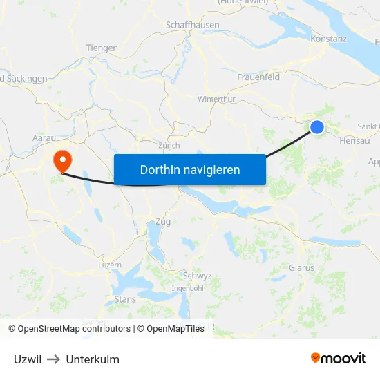 Uzwil to Unterkulm map