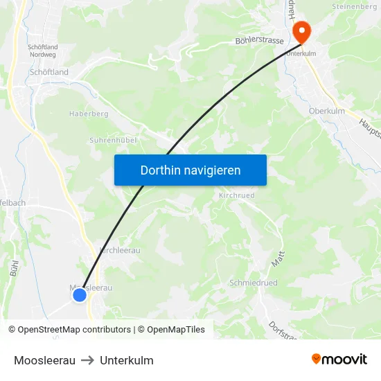 Moosleerau to Unterkulm map