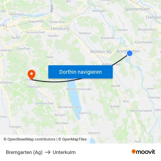 Bremgarten (Ag) to Unterkulm map