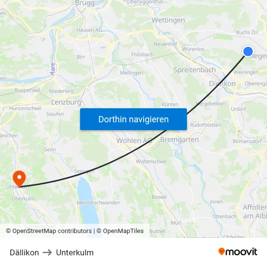 Dällikon to Unterkulm map