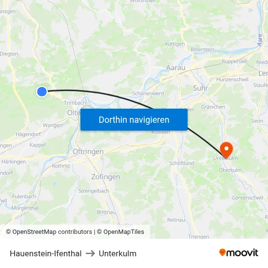 Hauenstein-Ifenthal to Unterkulm map