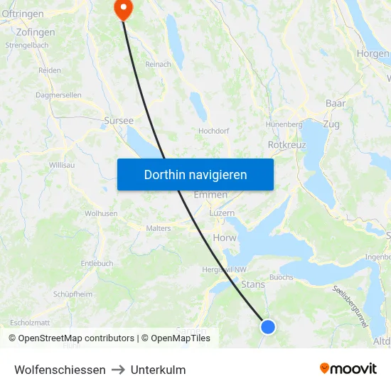 Wolfenschiessen to Unterkulm map