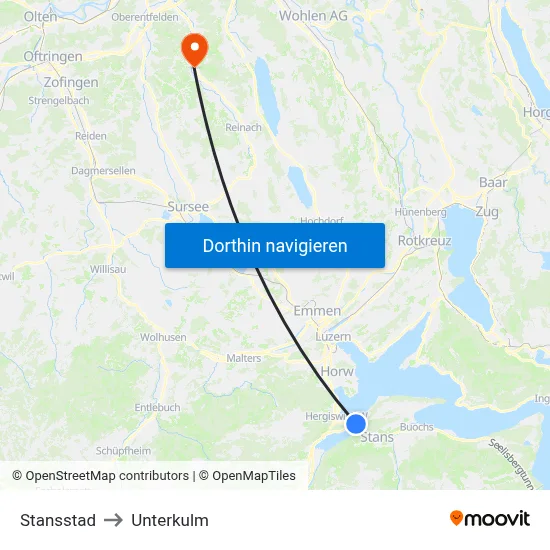 Stansstad to Unterkulm map