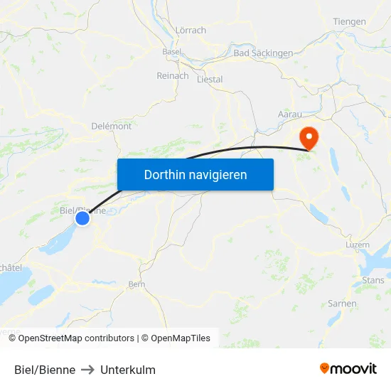 Biel/Bienne to Unterkulm map