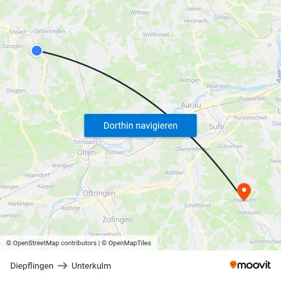 Diepflingen to Unterkulm map