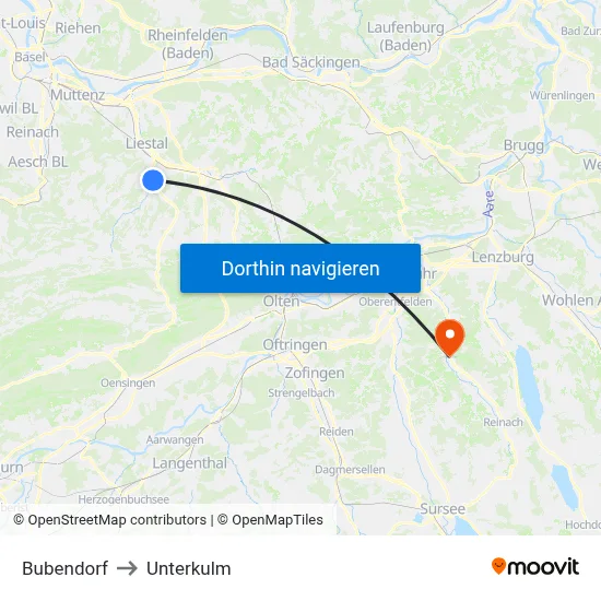 Bubendorf to Unterkulm map