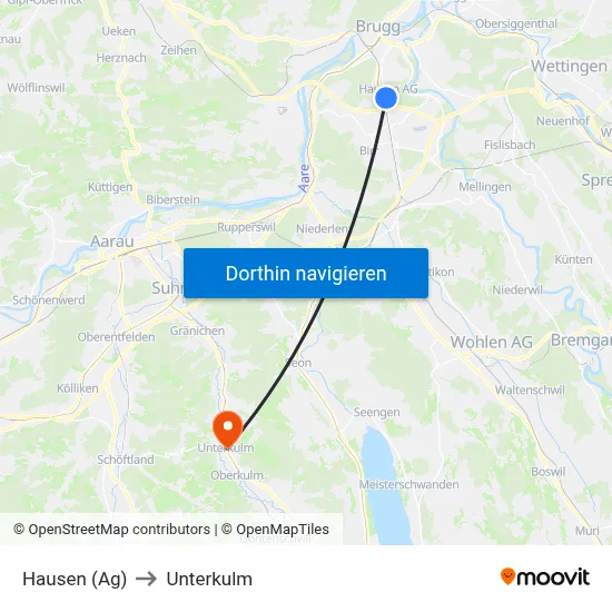 Hausen (Ag) to Unterkulm map