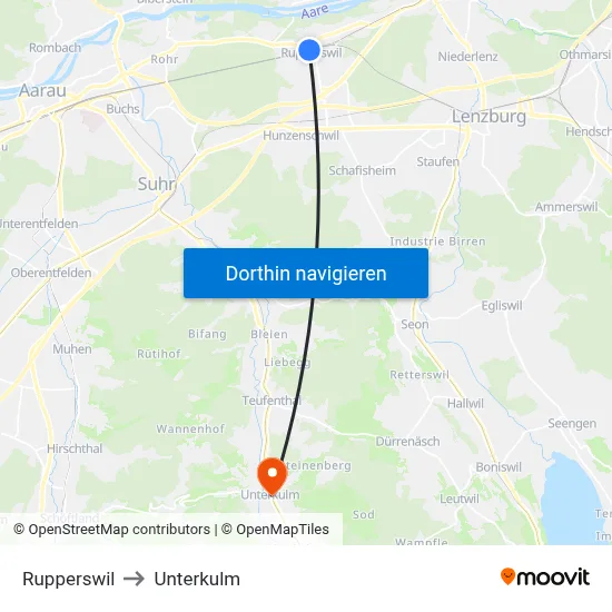 Rupperswil to Unterkulm map
