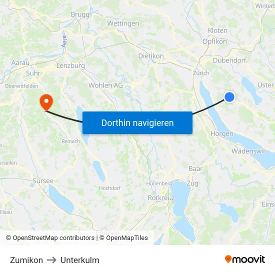 Zumikon to Unterkulm map