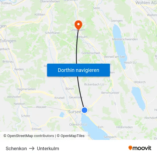 Schenkon to Unterkulm map