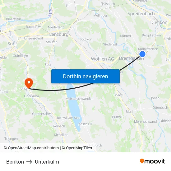 Berikon to Unterkulm map
