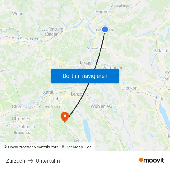 Zurzach to Unterkulm map