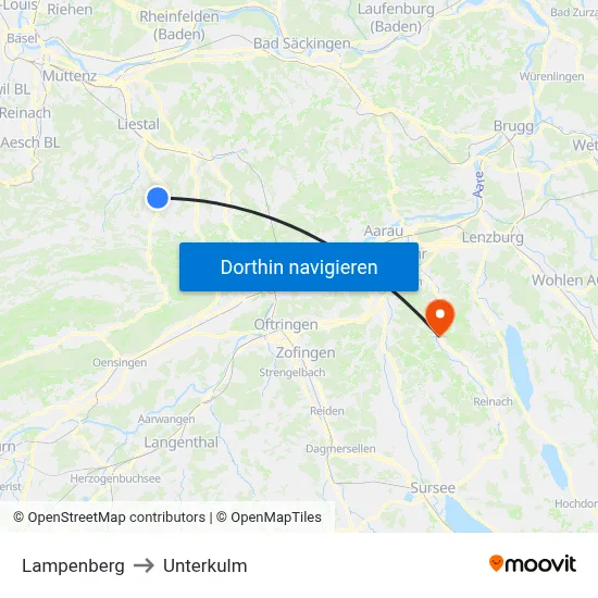 Lampenberg to Unterkulm map