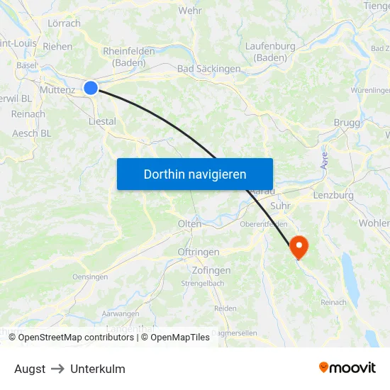 Augst to Unterkulm map