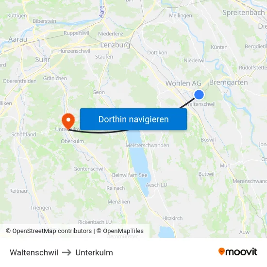 Waltenschwil to Unterkulm map