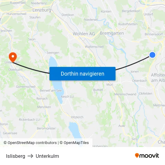 Islisberg to Unterkulm map