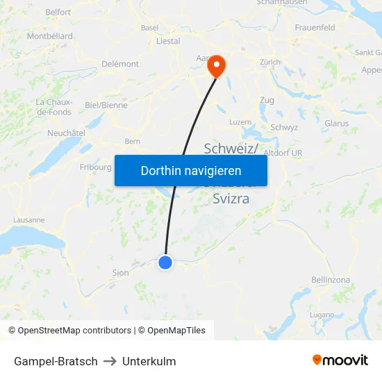 Gampel-Bratsch to Unterkulm map