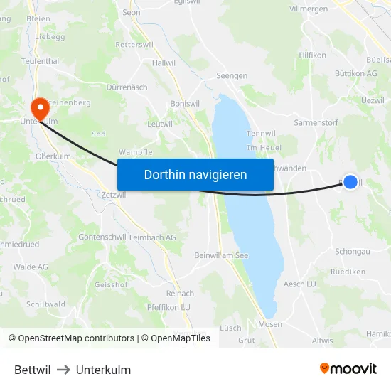 Bettwil to Unterkulm map