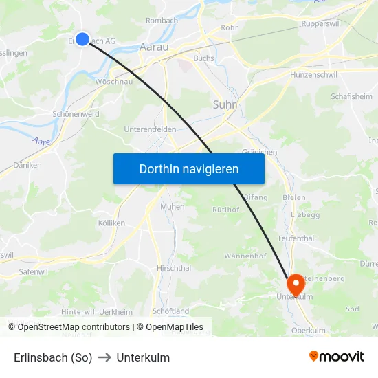 Erlinsbach (So) to Unterkulm map