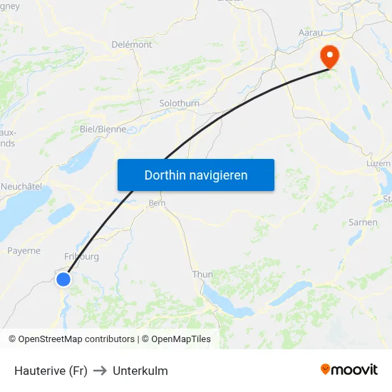 Hauterive (Fr) to Unterkulm map