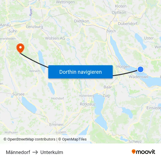 Männedorf to Unterkulm map