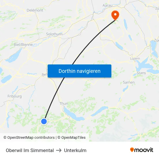 Oberwil Im Simmental to Unterkulm map