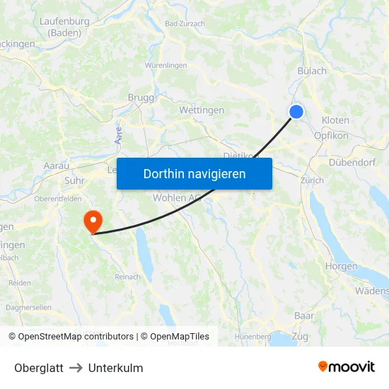 Oberglatt to Unterkulm map