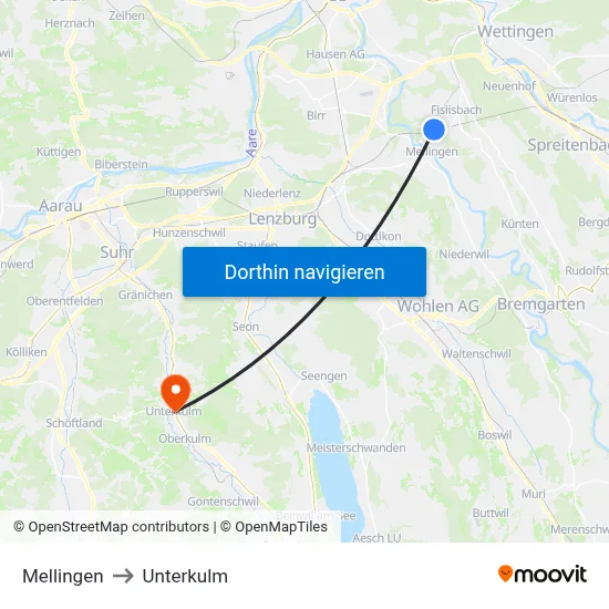 Mellingen to Unterkulm map