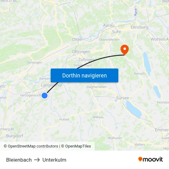 Bleienbach to Unterkulm map