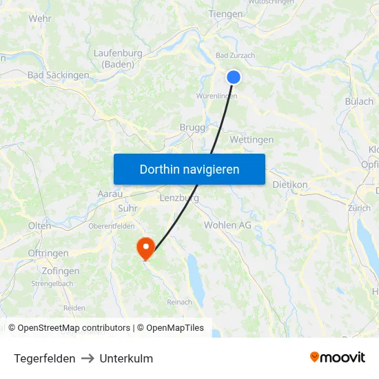 Tegerfelden to Unterkulm map