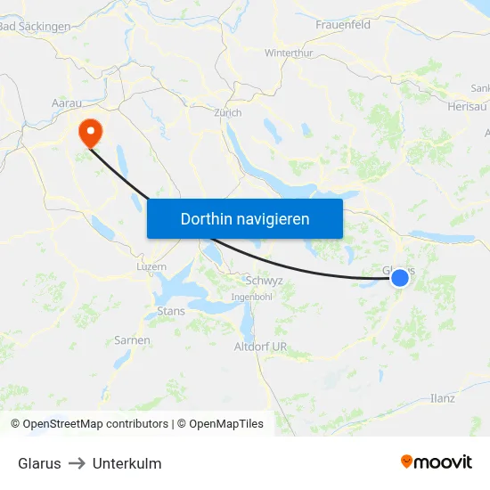 Glarus to Unterkulm map