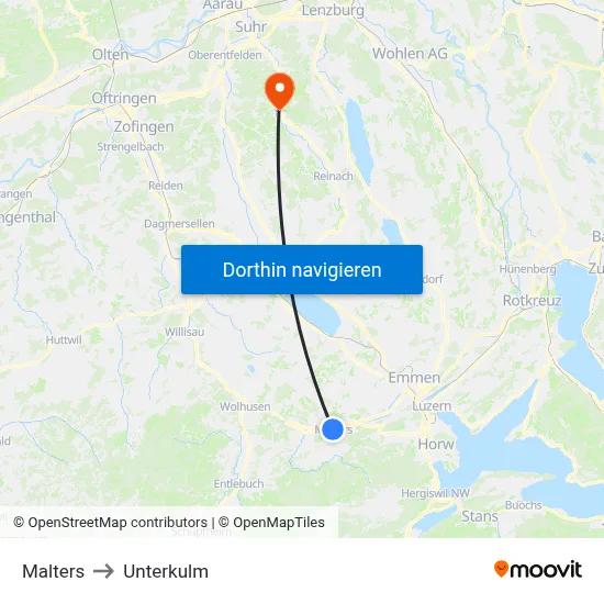 Malters to Unterkulm map