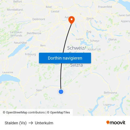 Stalden (Vs) to Unterkulm map