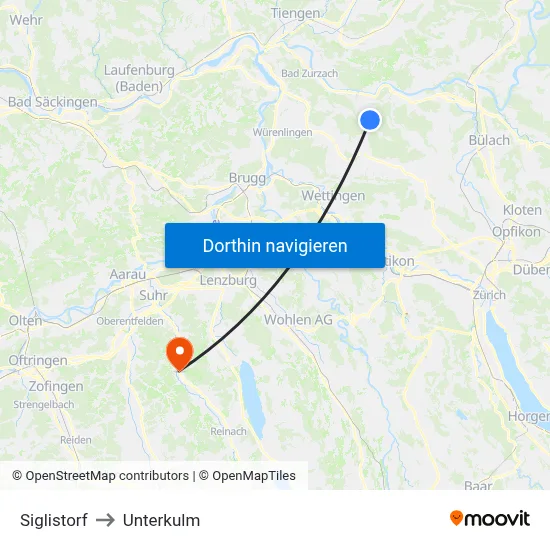 Siglistorf to Unterkulm map