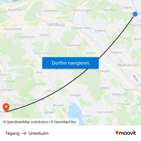 Tägerig to Unterkulm map