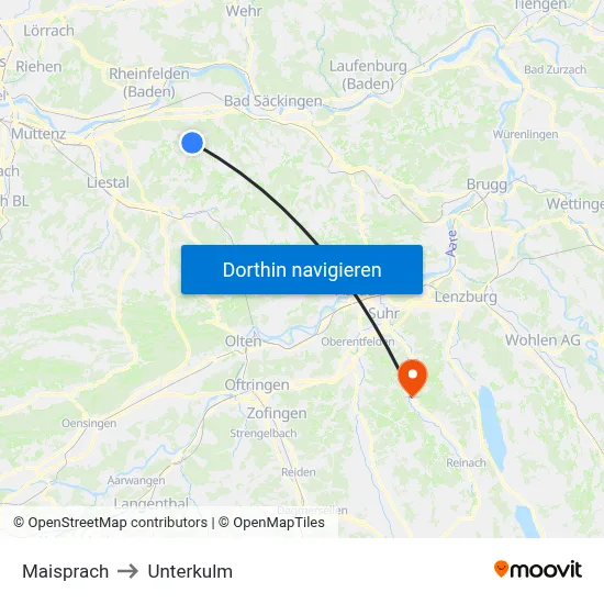 Maisprach to Unterkulm map