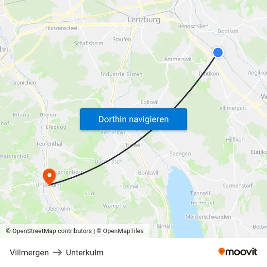 Villmergen to Unterkulm map