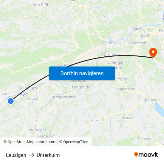 Leuzigen to Unterkulm map