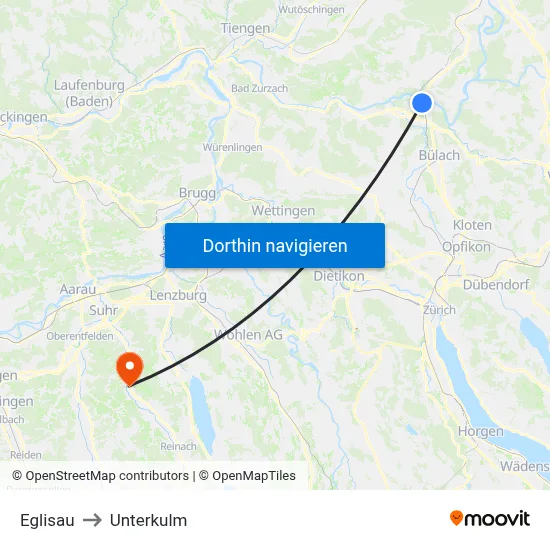 Eglisau to Unterkulm map