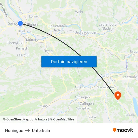 Huningue to Unterkulm map