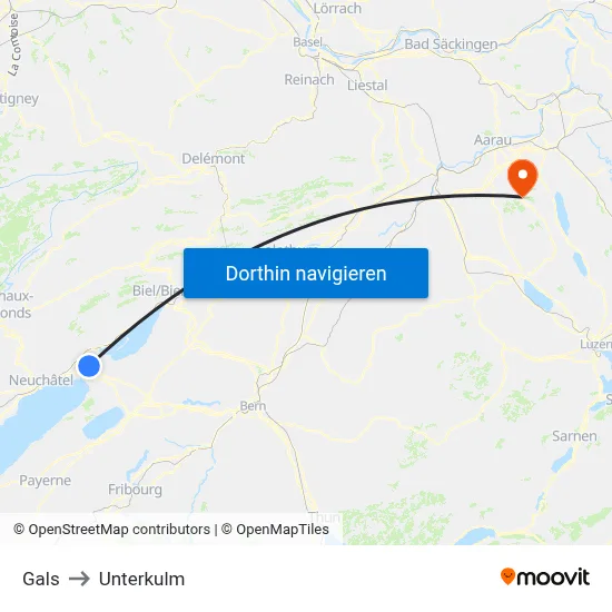 Gals to Unterkulm map