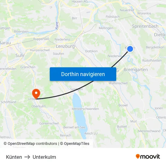 Künten to Unterkulm map