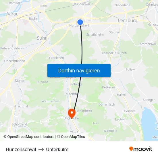 Hunzenschwil to Unterkulm map