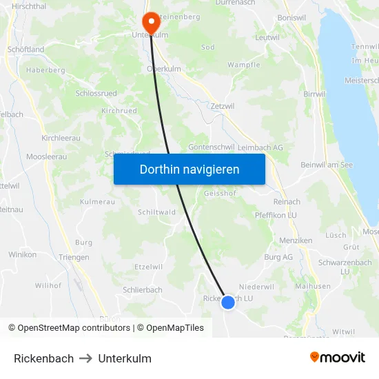 Rickenbach to Unterkulm map