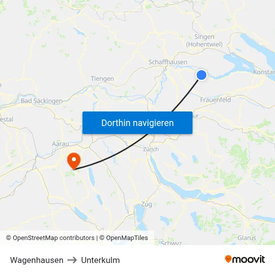 Wagenhausen to Unterkulm map