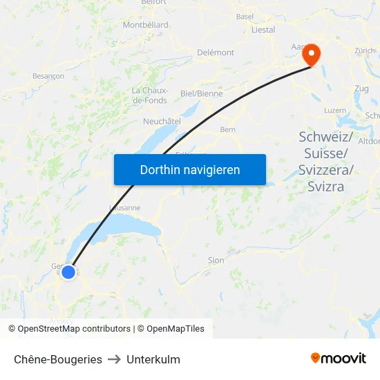 Chêne-Bougeries to Unterkulm map