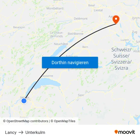 Lancy to Unterkulm map