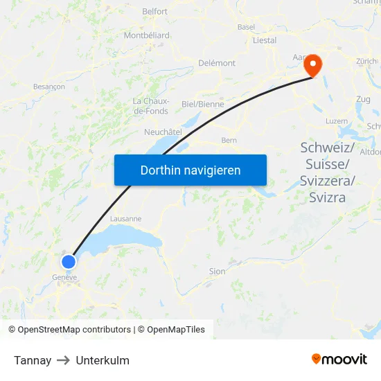 Tannay to Unterkulm map