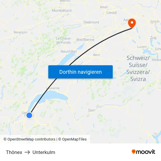 Thônex to Unterkulm map
